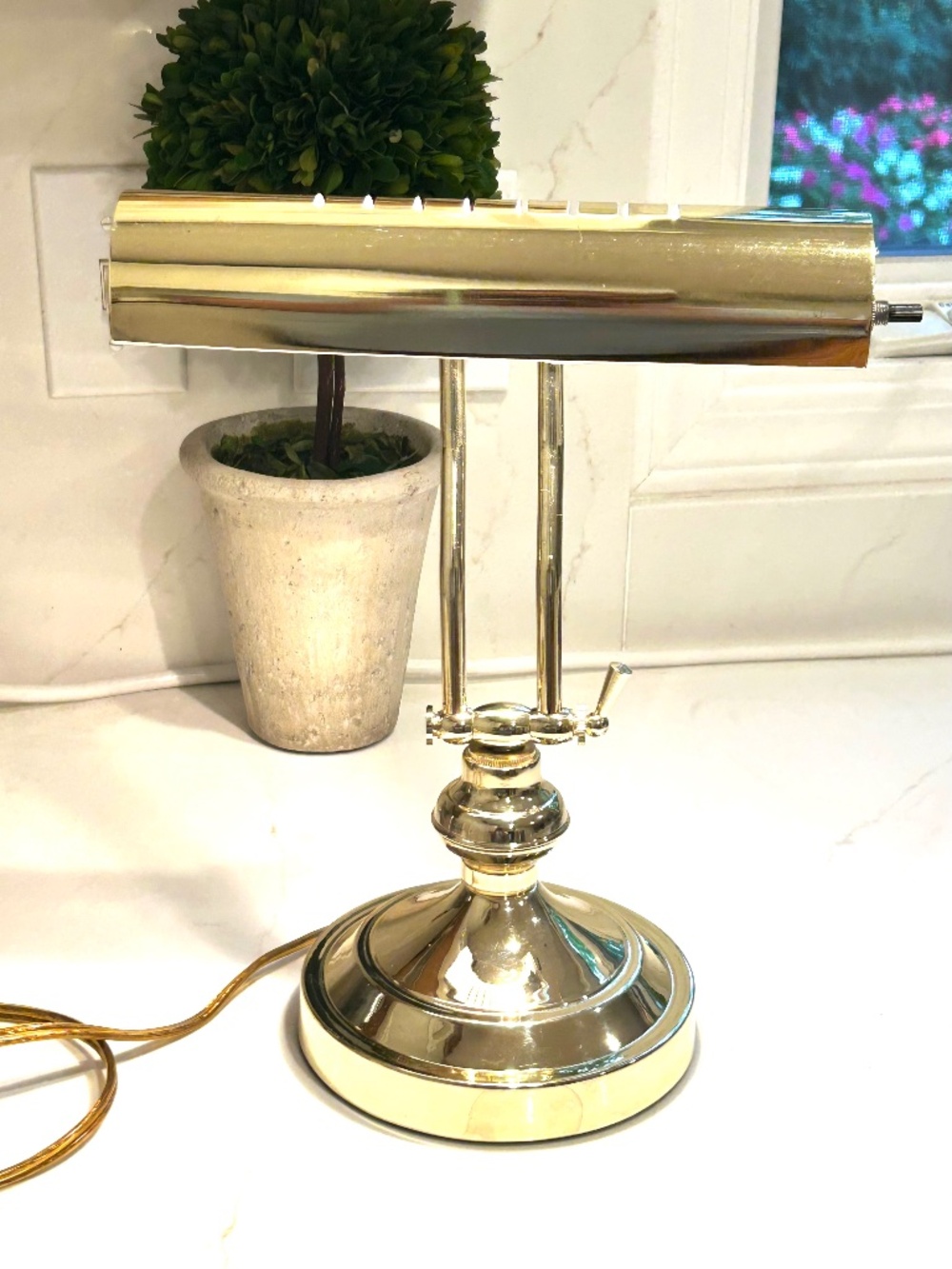 Vtg Gold Brass Bankers Desk/Piano/Office/Table Reading Lamp Adjustable